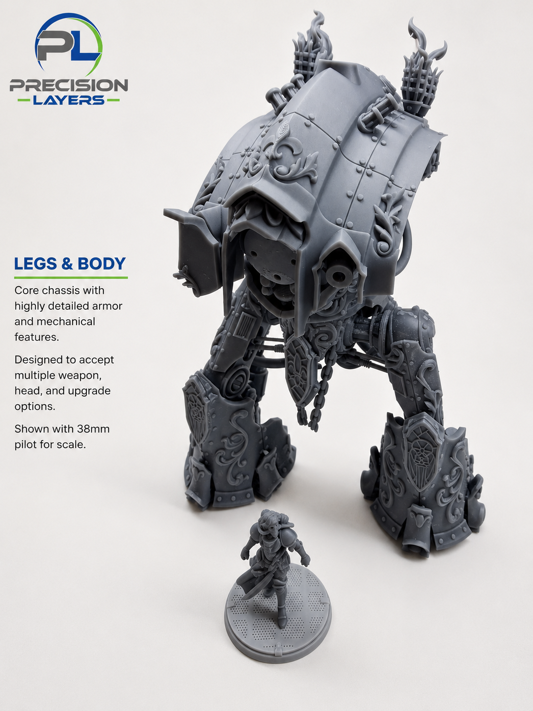 Sisters Sovereign Battle Mech and Pilot | Unpainted Premium Sci-Fi Exo-Walker Kit | 38mm Character Included Elite Tabletop Miniature